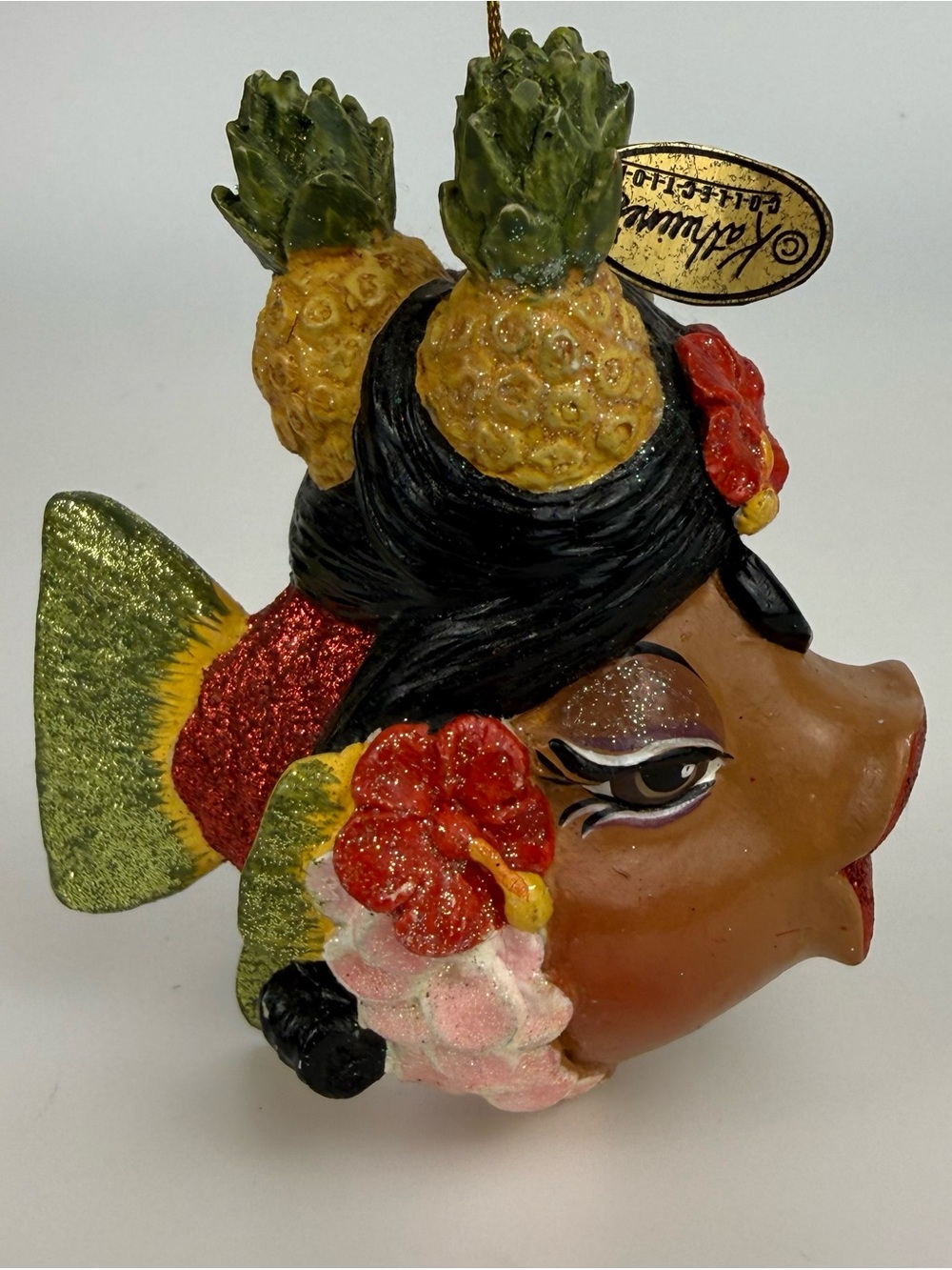 KATHERINE’S Collection KISSING FISH Wearing Pineapples whimsical Ornament